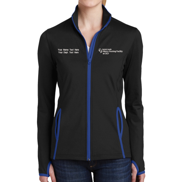 Mercy Nursing Facility at OLV - w/ Name - Ladies Sport Wick ® Stretch Contrast Full Zip Jacket Thumbnail