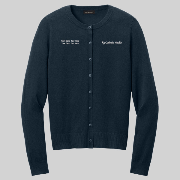 Catholic Health - w/ Name - Women's Easy Care Crewneck Cardigan Sweater Thumbnail